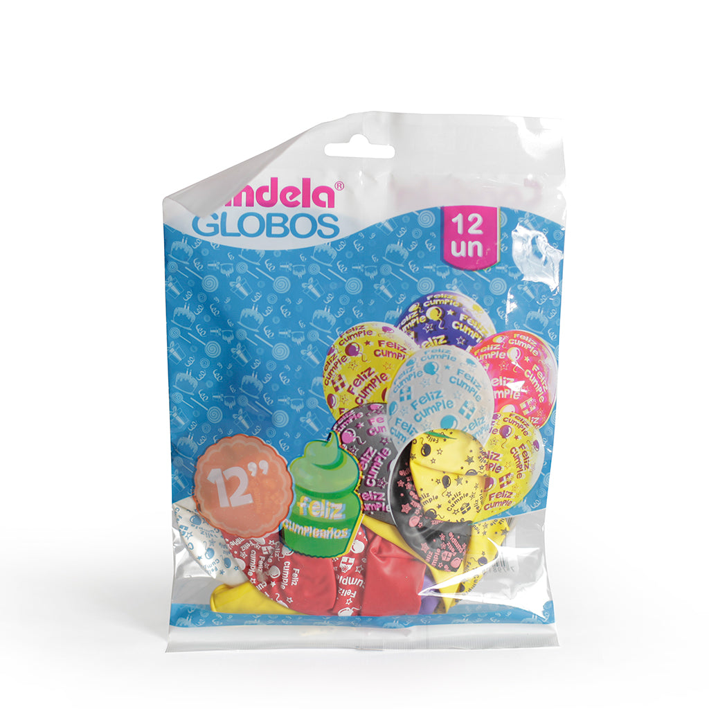 Globo impreso "feliz cumpleaños" x paq.
