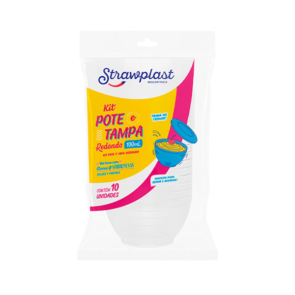 Pote plástico 100ml con tapa PS x 10u.